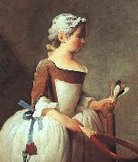 Jean Baptiste Simeon Chardin Girl with Racket and Shuttlecock Norge oil painting reproduction